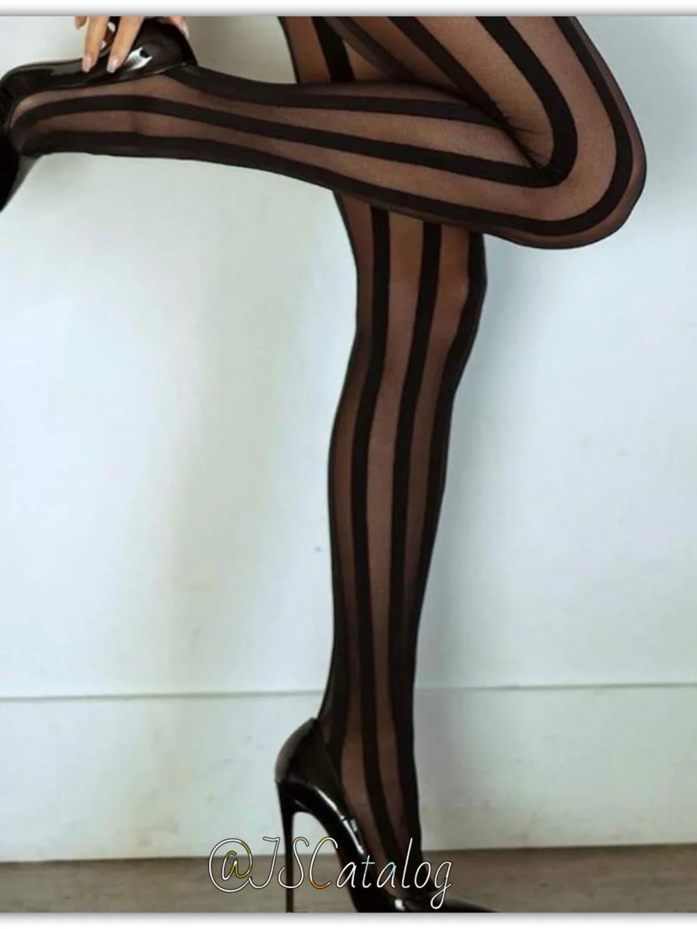 JSCatalog Black Sheer Vertical-Strip Tights